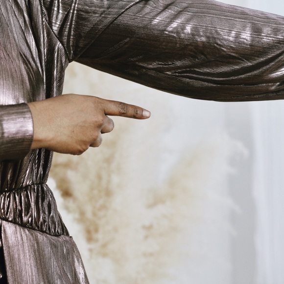 Bronze metallic mini asymmetrical deep-v dress - Picture 8 of 10